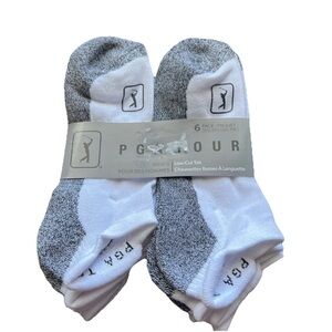 NWT PGA Tour Low-Cut Tab Black Socks 6 Pairs Mens Sz. 7-12 Ribbed Ankle Cinch